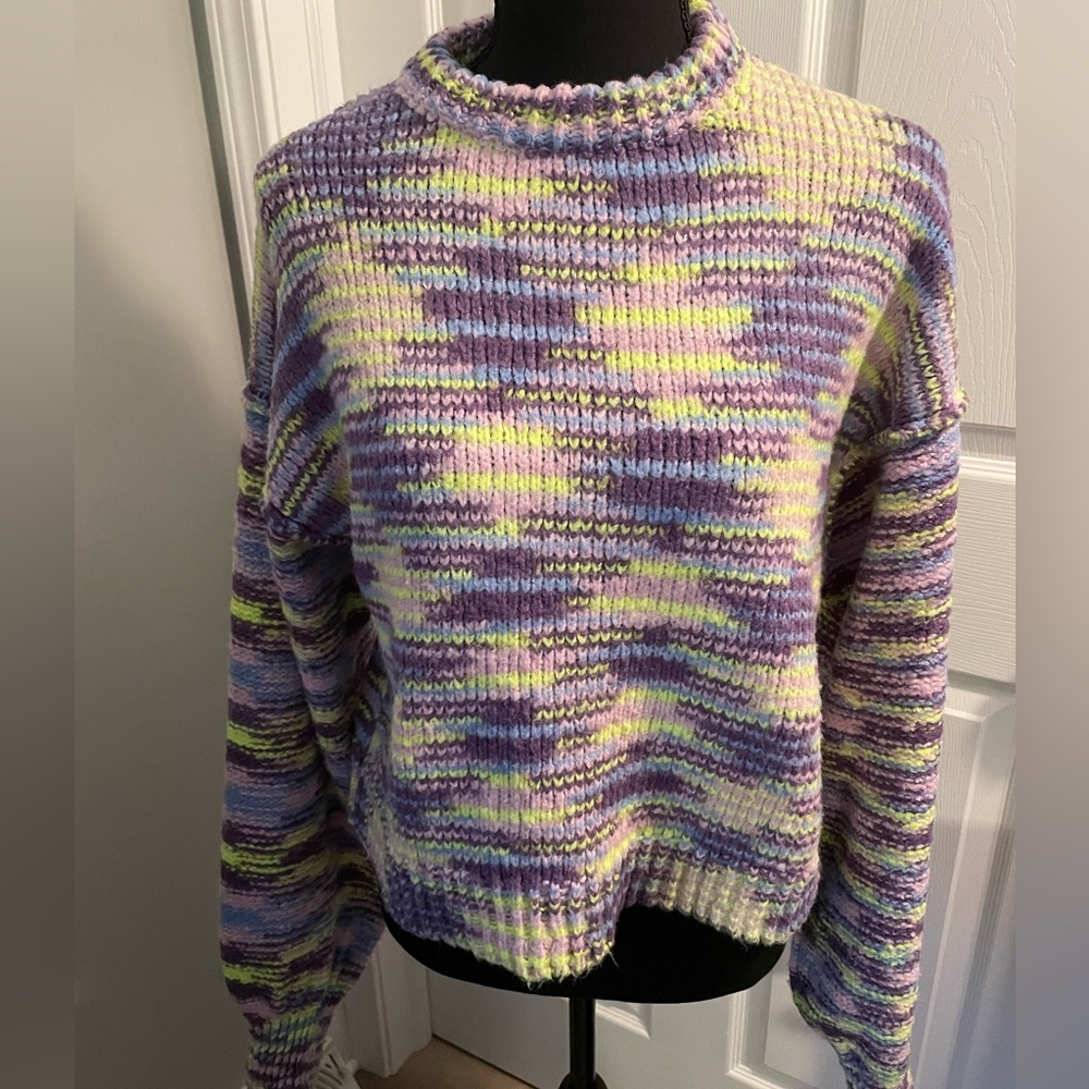 NWOT ASOS knit fluorescent green and purple cozy warm sweater size S
